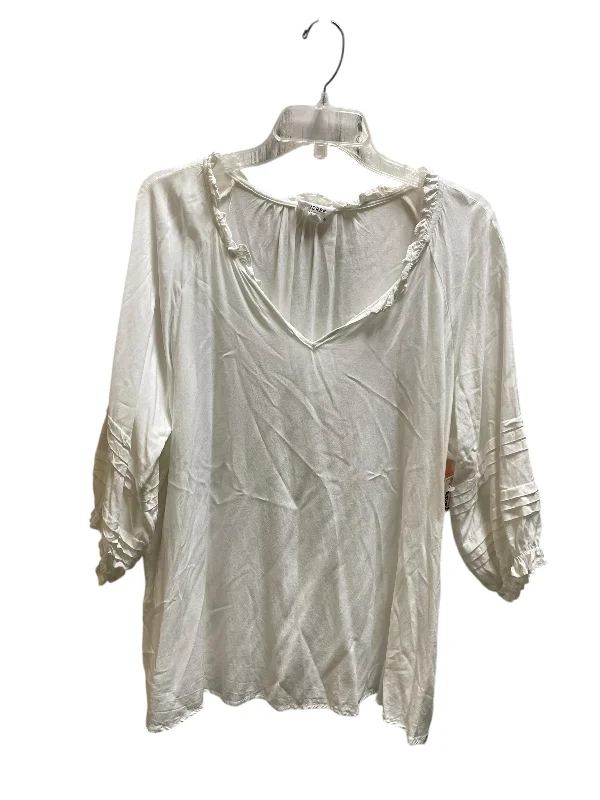 Top Long Sleeve By Andree By Unit In White, Size: 1x