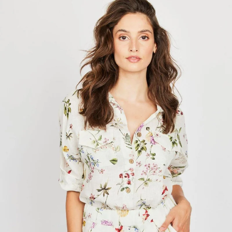 Double Pocket Linen Blouse (Wild Flower Print)