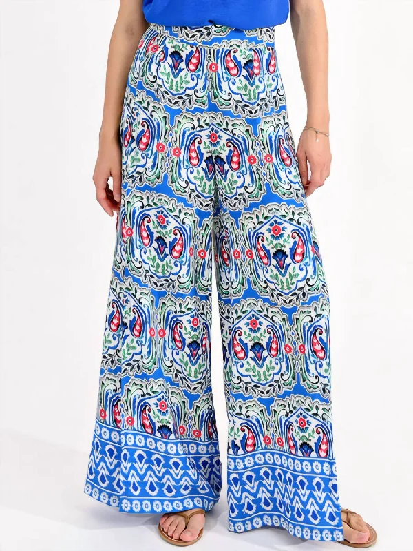 Athena Wide Split Palazzo Pants In Blue Multi