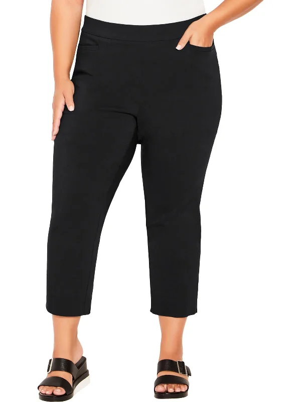 Plus Womens Mid-Rise Straight Leg Cropped Pants