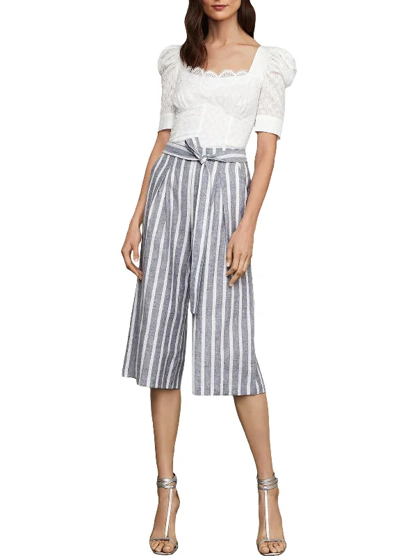 Womens Linen Blend Striped Culottes