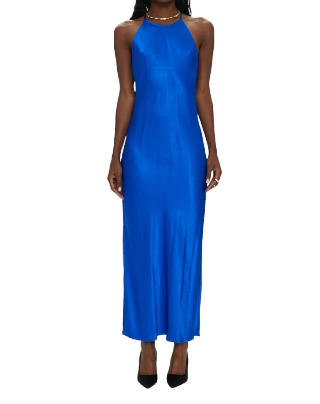 Kristi Halter Slip Dress In Cobalt