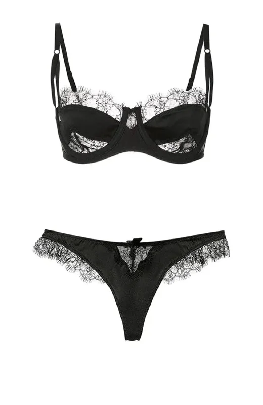 Lace Inset Balconette Bra & Thong Set