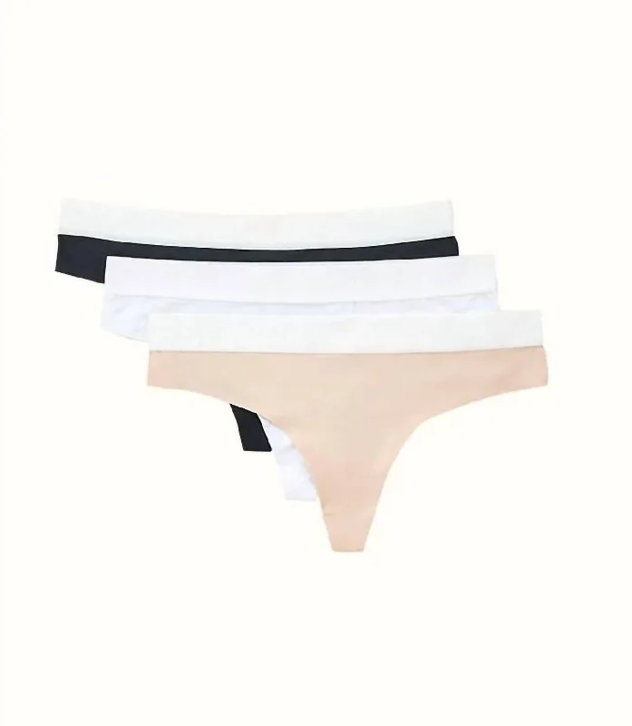 Women's 3-Pack Performance Thong In Black/nude/white