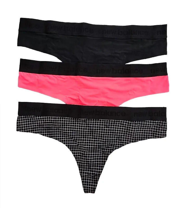 Women's 3-Pack Performance Thong In Grid/guava/black