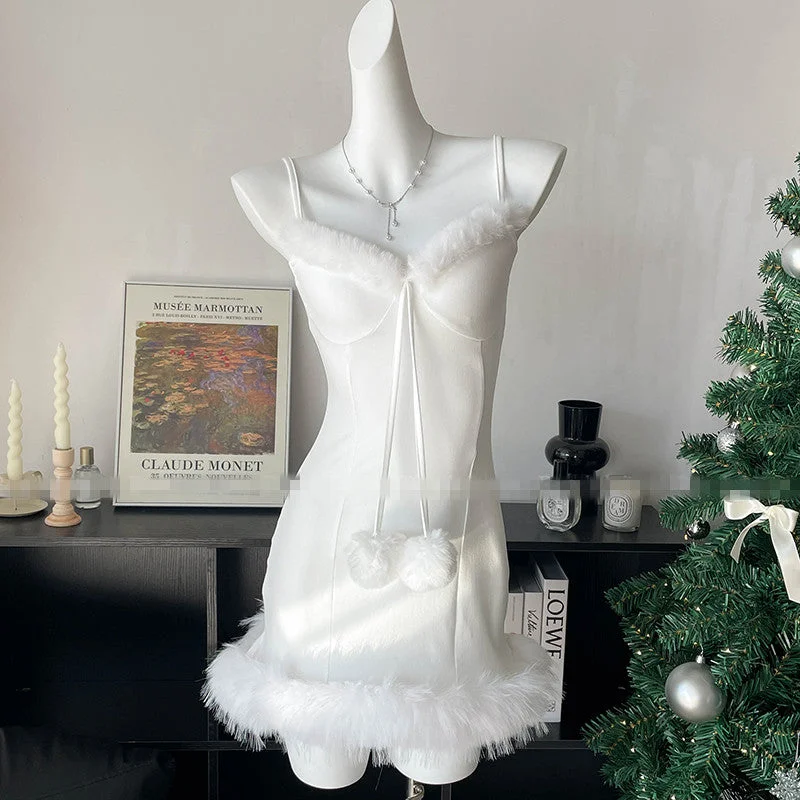 White Plush Dress PA10234