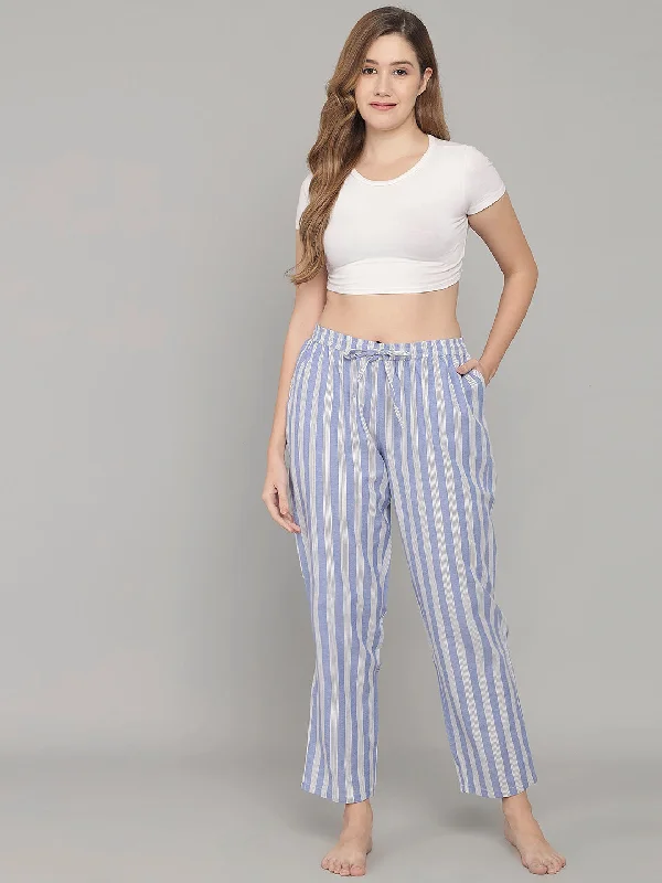 Trendy Stripe Print Pyjama - Blue & White