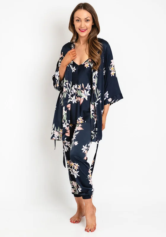 Serafina Collection Floral 3 Piece Nightwear Set, Navy