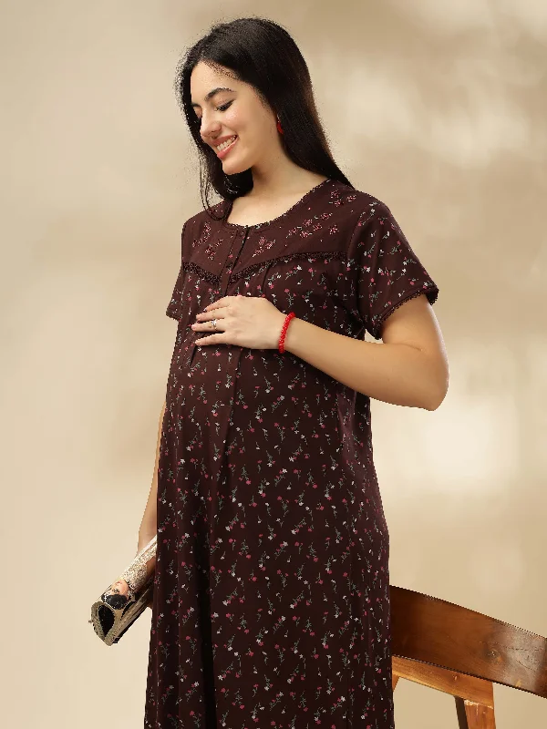 Experience comfort in our Chocolate Maternity Maxi Nightdress