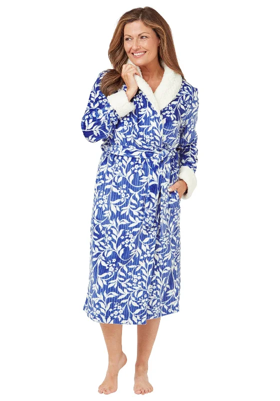 Marlon Long Sleeve Floral Wrap Dressing Gown, Navy