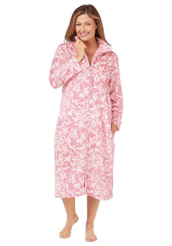 Marlon Long Sleeve Floral Zip Housecoat, Pink