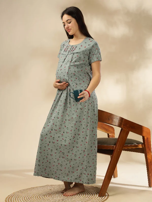 Refresh your wardrobe with our Greenish Green Maternity Nightdress