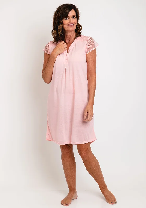 The Serafina Collection Lace Cap Sleeve Nightdress, Blush