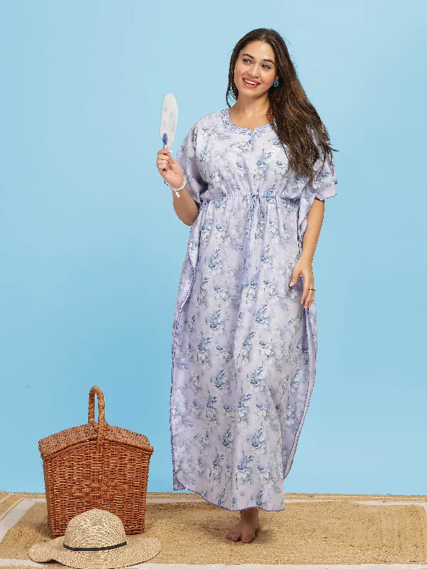 Lavender Poly Viscose Kaftan :Tranquil Lavender Accents on Elegant Fabric