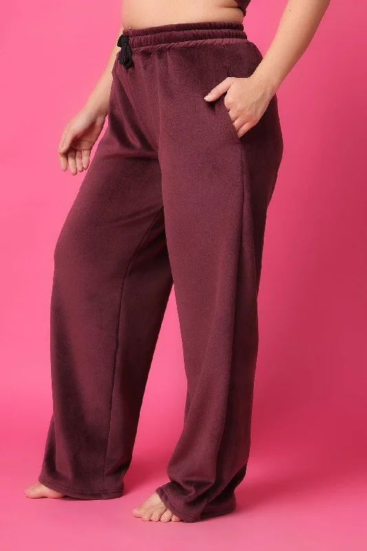 Maroon Solid Slip On Pyjamas