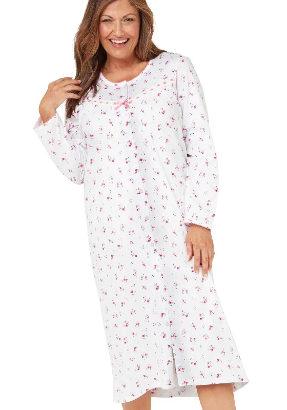 Marlon Blossom Cotton Long Sleeve Button Nightdress, Pink