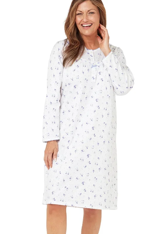 Marlon Blossom Cotton Long Sleeve Nightdress, Blue