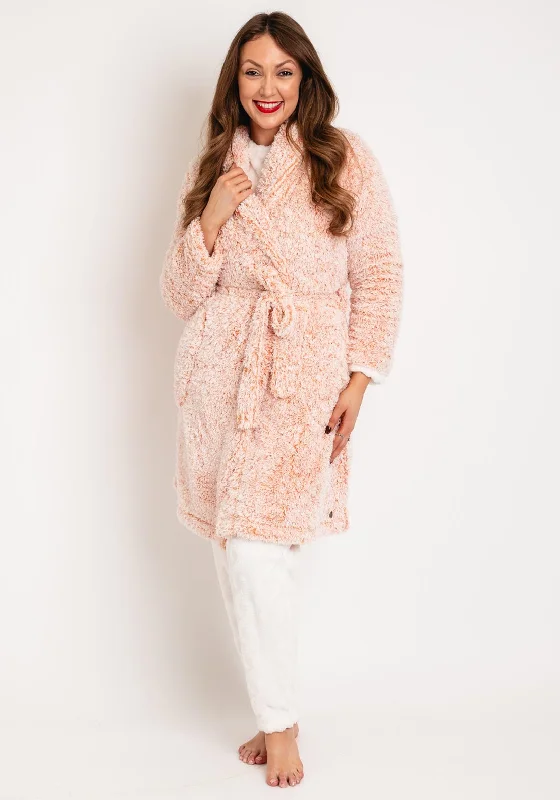 Rebelle Fluffy Wrap Over Dressing Gown, Dark Salmon