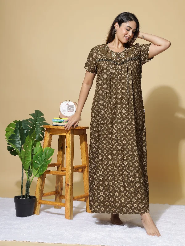 Poly Viscose Designer Coffee Nighty