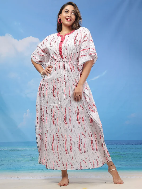 Premium Cotton Kaftan White Red