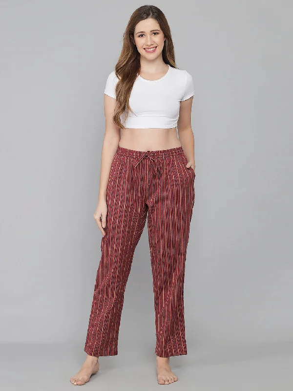 Red Cotton Stripe Women's Pyjama