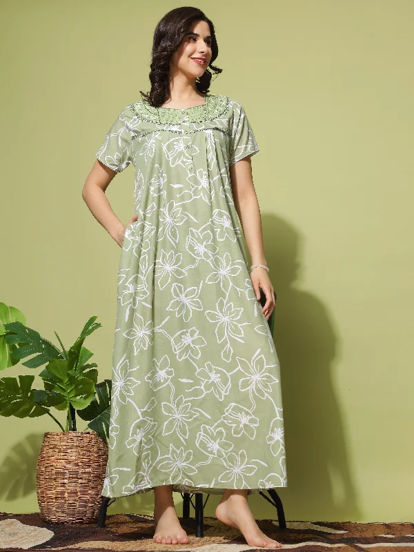 Refresh Your Nights: Soft Pastel Green Poly Viscose Nighty for a Blissful Sleep