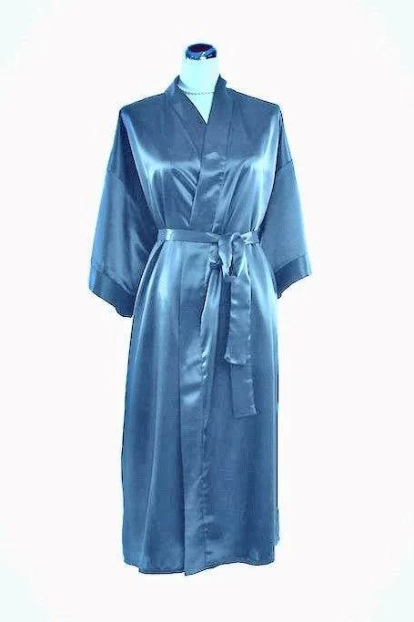 Silk Satin Kimono Robe - Blue