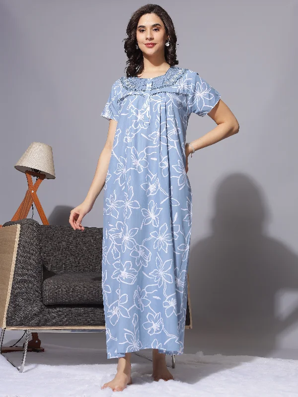 Sleep in Style: Blue Poly Viscose Nighty from Our Designer Collection