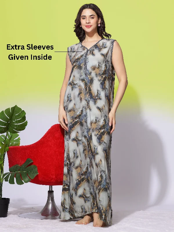 Sleeveless Rayon Maxi Olive Green Designer Nighty