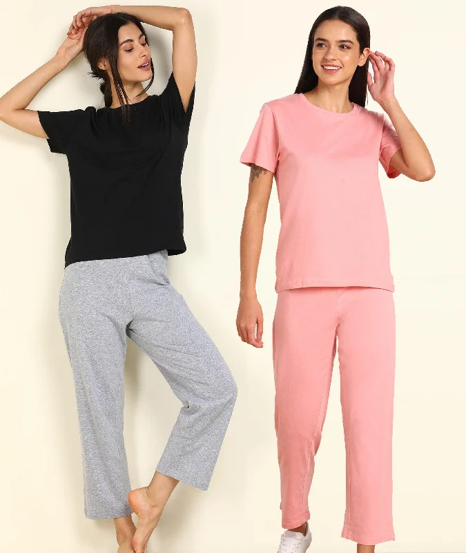 Women T-shirt & Pyjama Set Pure Soft Cotton - Combo Set