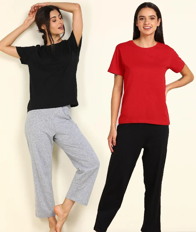 Women T-shirt & Pyjama Set Pure Soft Cotton - Combo Set