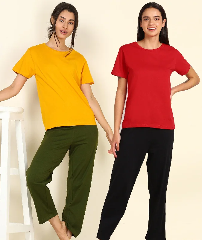 Women T-shirt & Pyjama Set Pure Soft Cotton - Combo Set