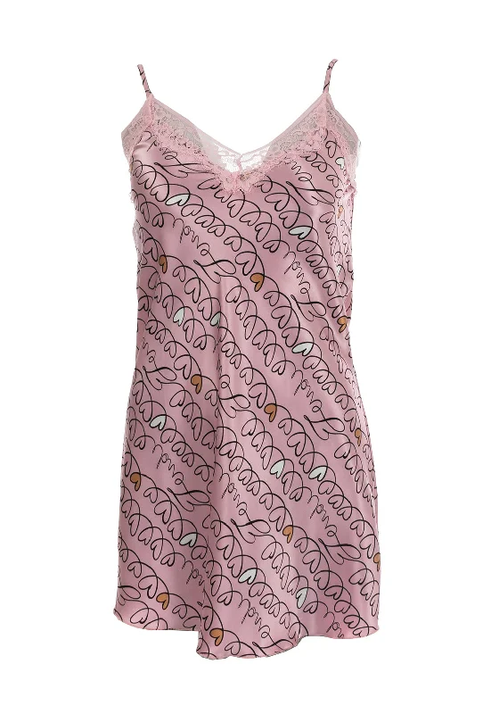 Serafina Collection Heart Print Satin Nightdress, Blush Pink