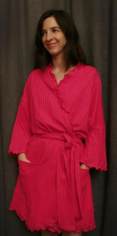 Hot Pink Short Wrap Robe Shadow Stripe Collection