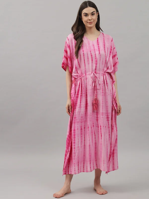 Pink Tie and Dye Print Rayon Kaftan