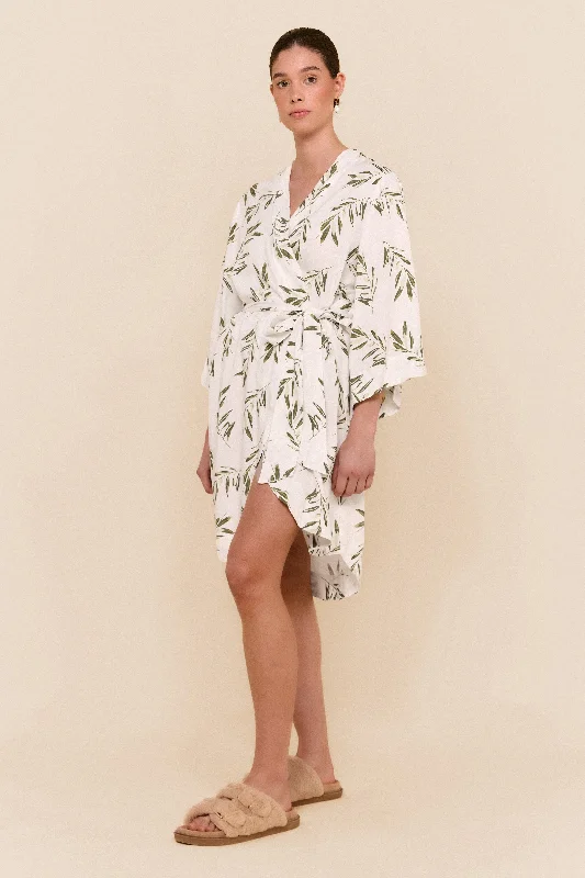 Short Kimono Robe - Olive Leaf