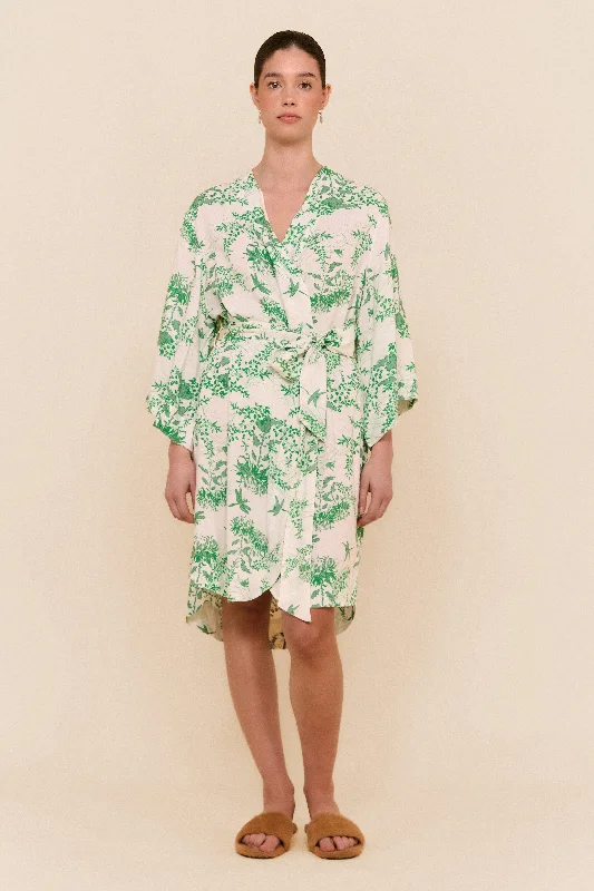 Short Kimono Robe - Summer Toile - Jade Green